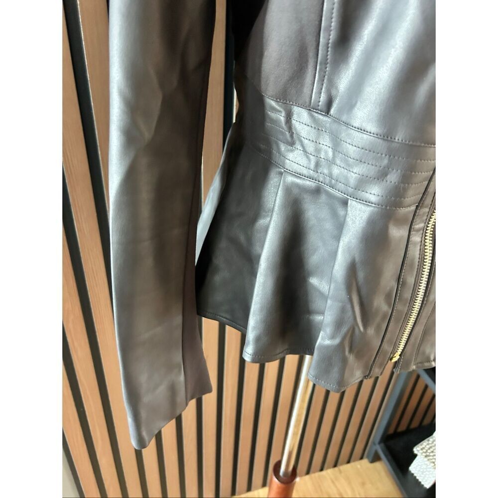 Thalia Sodi Gray Faux Leather Peplum Jacket size L - Picture 6 of 11